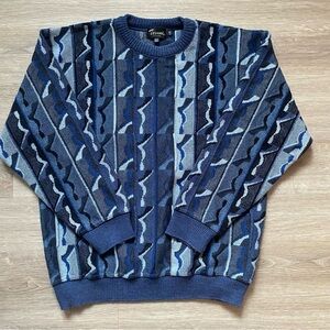 Vintage 90s Tosani Canada 3D Knit Sweater - Coogi Style - 100% Cotton - Large
